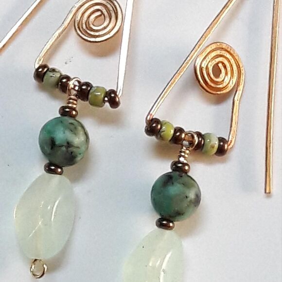 Artisan earrings  431# dangle earrings African Turquoise gemstone Brass crafted - Picture 2 of 4